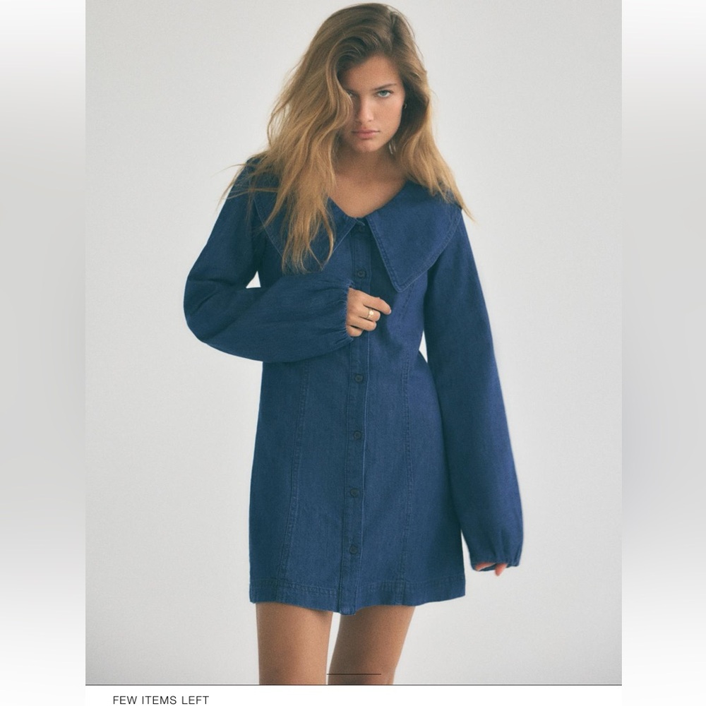 Peter Pan collar denim dress.